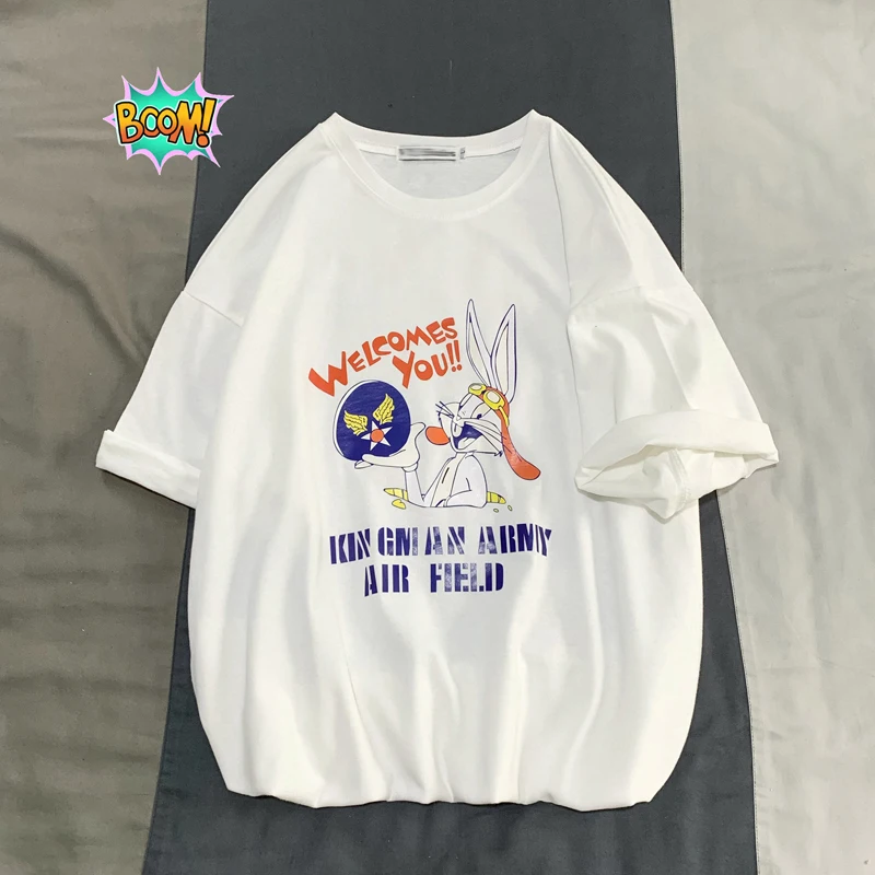 Повседневная Свободная футболка большого размера с круглым вырезом и короткими