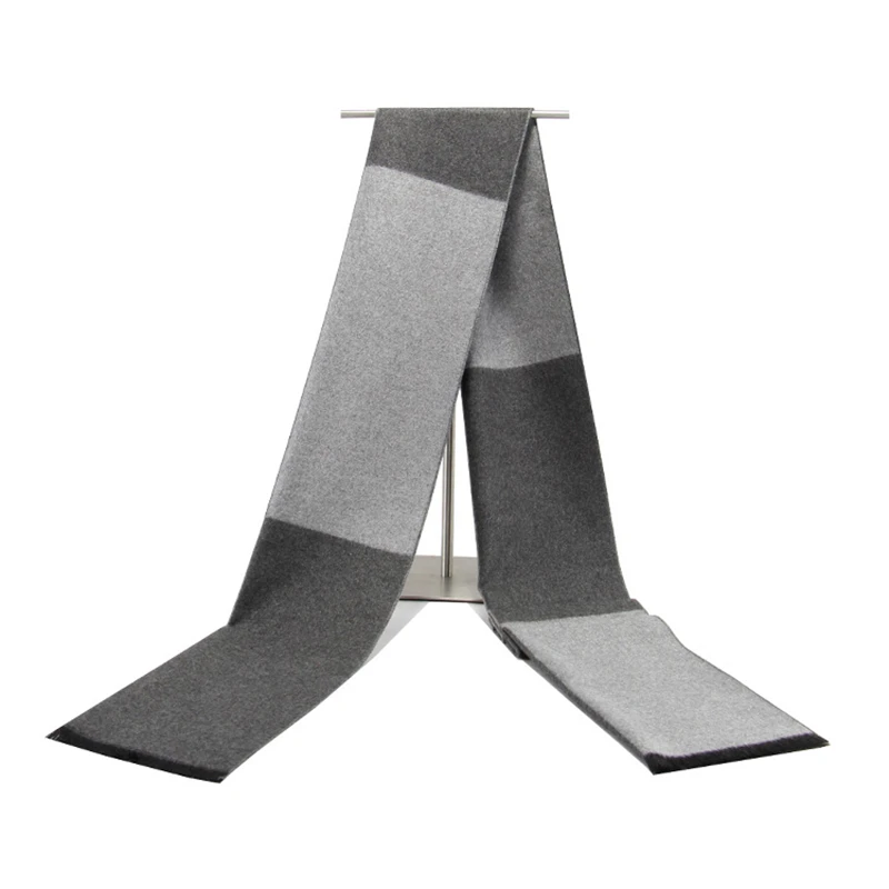 Зимний теплый шарф мужской шерстяной с кисточками двойной тонкий клетчатый