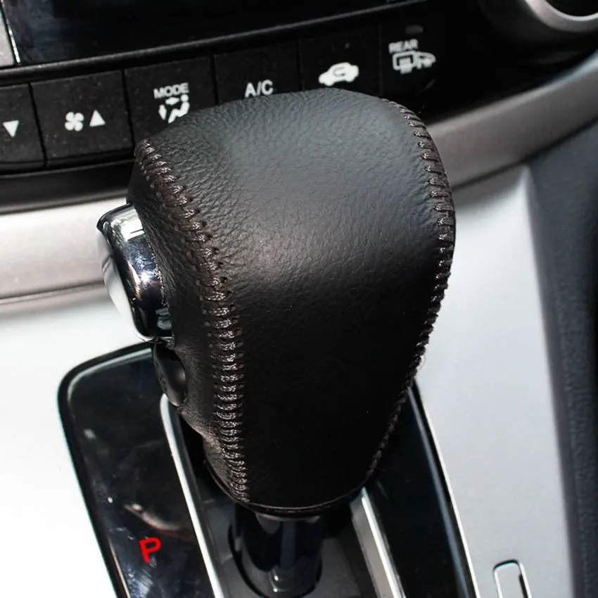 Gear cover Black PONSNY Рулевое управление автомобиля/шестерни натуральная кожа чехлы Чехол для HONDA CRV 2012- авто ручной сшитый Чехол черный - Название цвета: Gear cover Black