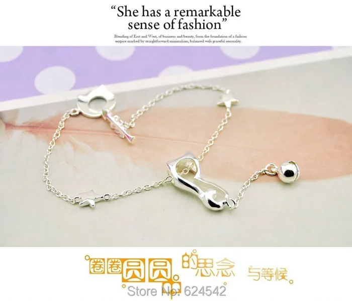 Женский браслет-цепочка в форме кошки из серебра 925 пробы | Украшения и аксессуары