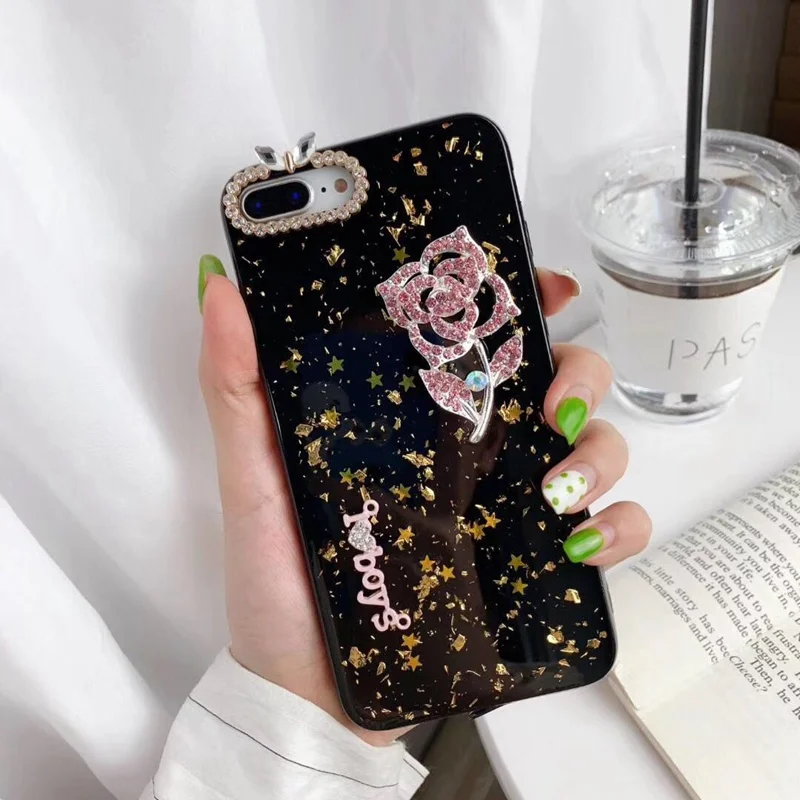 Роскошный Золотой Фольга Серебряный мрамор DIY цветок чехол для телефона iPhone X S MAX