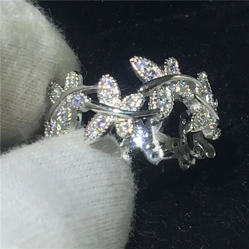 

Sexy Butterfly Shape Jewelry White Gold Filled ring Sona 5A zircon Stone Engagement Wedding Band Rings for women men Gift