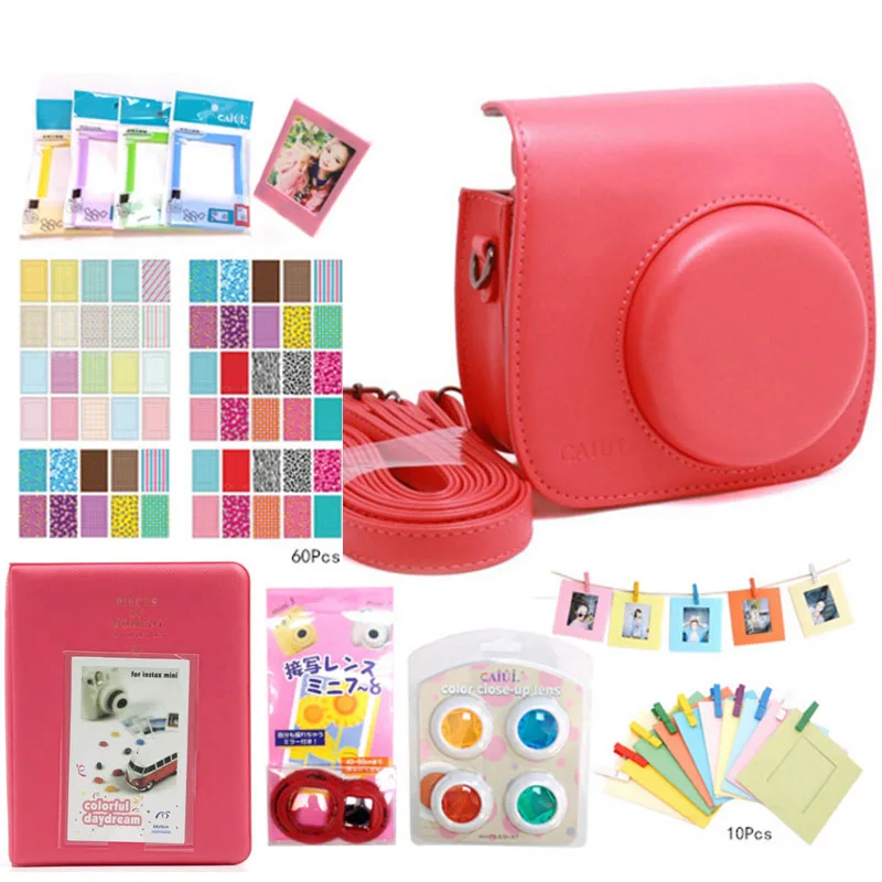red Новые аксессуары для камеры Fujifilm Instax Mini 8/8+/9 кожаный чехол-сумка с ремешком для съемки крупным планом наклейка для селфи фильтр для объектива фотоальбом - Цвет: red