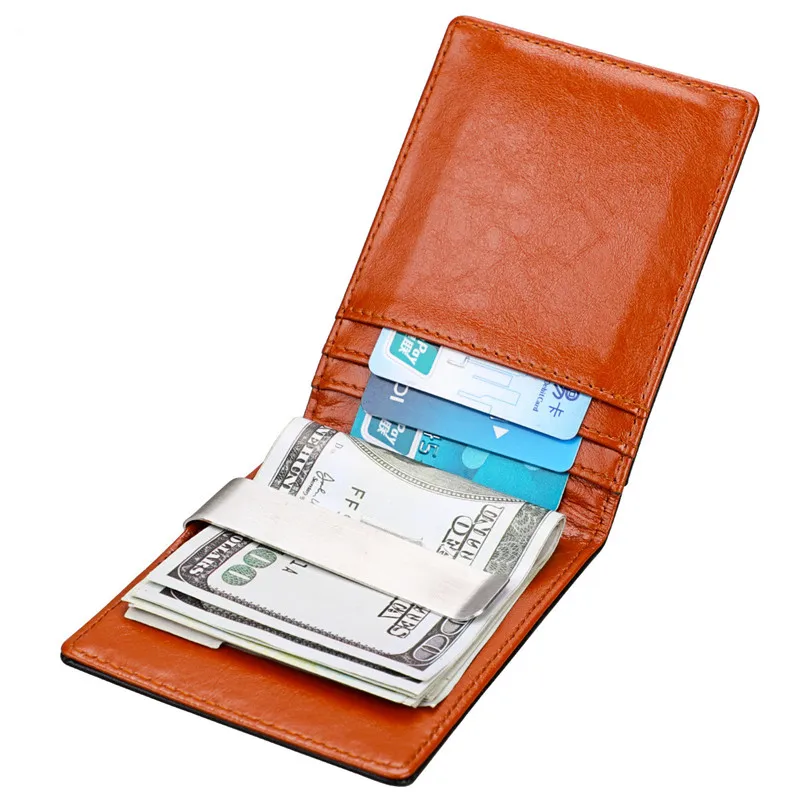 Мужской кошелек с зажимом для денег, тонкий кошелек для карт, RFID Блокировка, минималистичный двойной мини кошелек для кредитных карт, передний карман, кошелек для мужчин - Цвет: without ID window