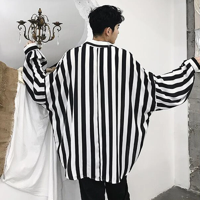 

Men Oversize Stripe Long Sleeve Shirt Vintage Streetwear Mens Loose Casual Shirts Harajuku Black And White Striped Shirt