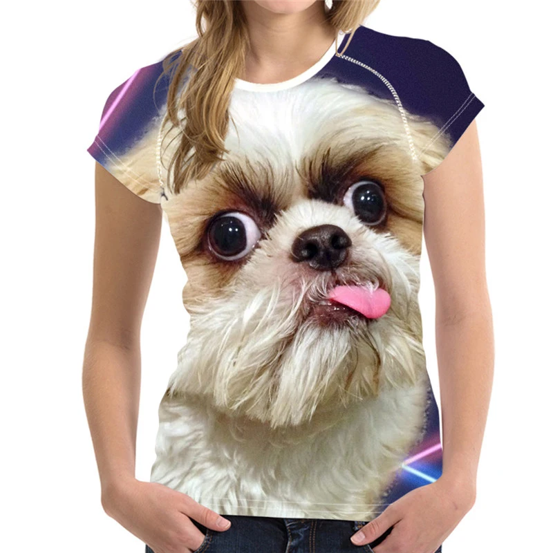 Женская футболка с принтом Shih Tzu эластичная рисунком собаки базовая размера плюс