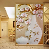 custom size 3d stereoscopic relief flowers vase living room entrance backdrop wall mural designs 3d soundproof mural wall papers