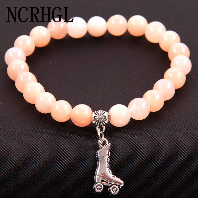 NCRHGL Multiple 19 Styles 8mm Beads Bracelet Roller Skate Charm Natural Stone Bracelets Bangles Beaded Jewelry For Women Men | Украшения и