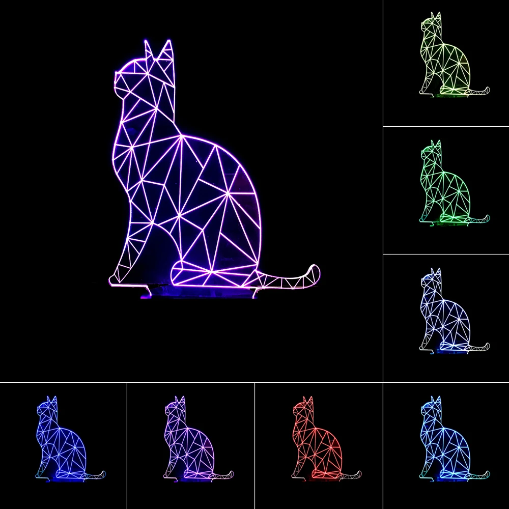 7 цветов волна кошка ходячая кошка лампа 3D светодиодные ночники для детей сенсорный USB Настольный лампе детский спальный ночник с переключателем