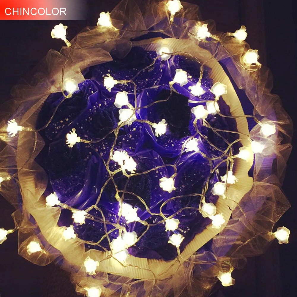 

3-4M 20Leds Rose LED String Flower Lighting Changeable nightlight AC Plug / Battery Box Party Wedding Christmas Fairy Decor L