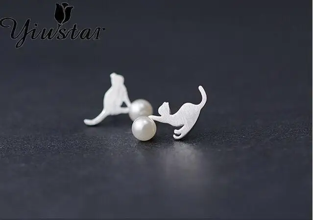 Женские серьги-гвоздики Yiustar ювелирные украшения с жемчугом и котом SYED130 |