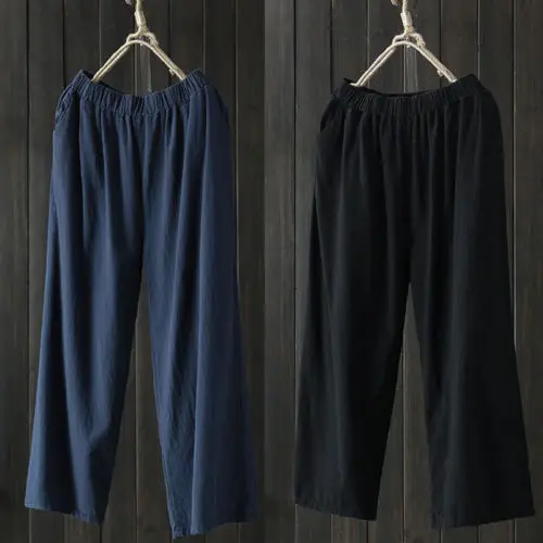 2018 женские летние модные хлопковые и льняные свободные брюки-шаровары из ткани с
