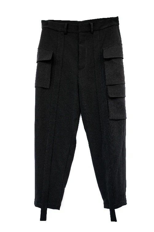 

Homemade men's spring splicing work suit casual pants multi-pocket original splicing design dark black trousers. S-6XL!!