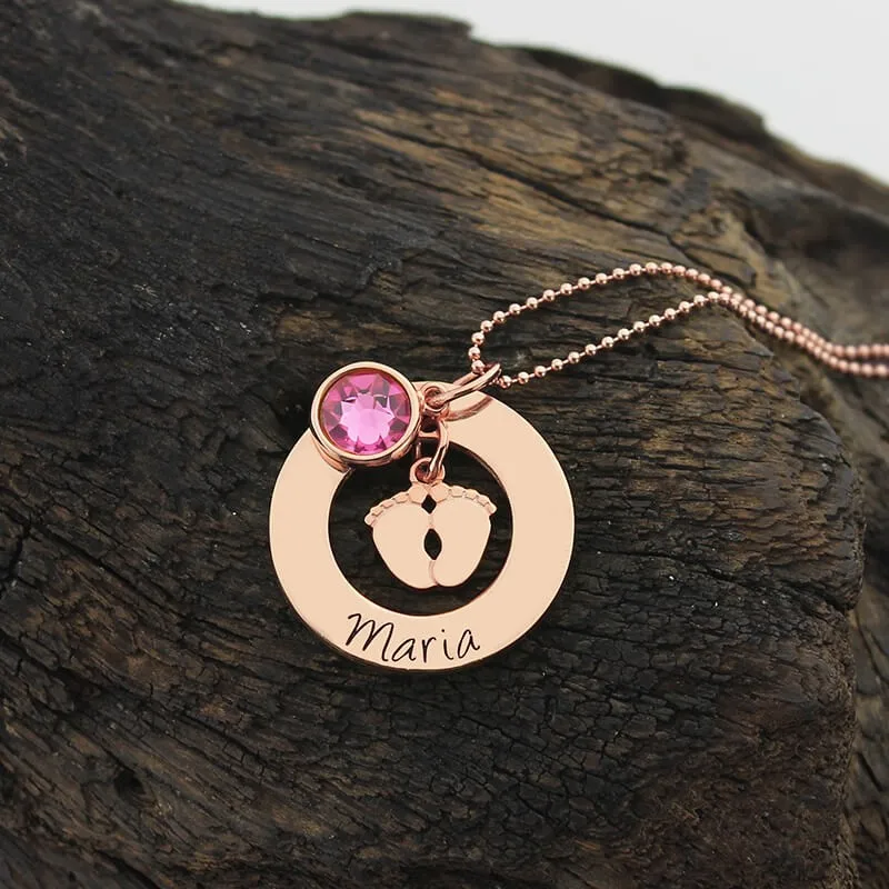Women Baby Feet Necklace Necklaces Custom Name Birthstone Pendant Colar Customized Engraving Chain Jewelry for New Mom in Gold | Украшения