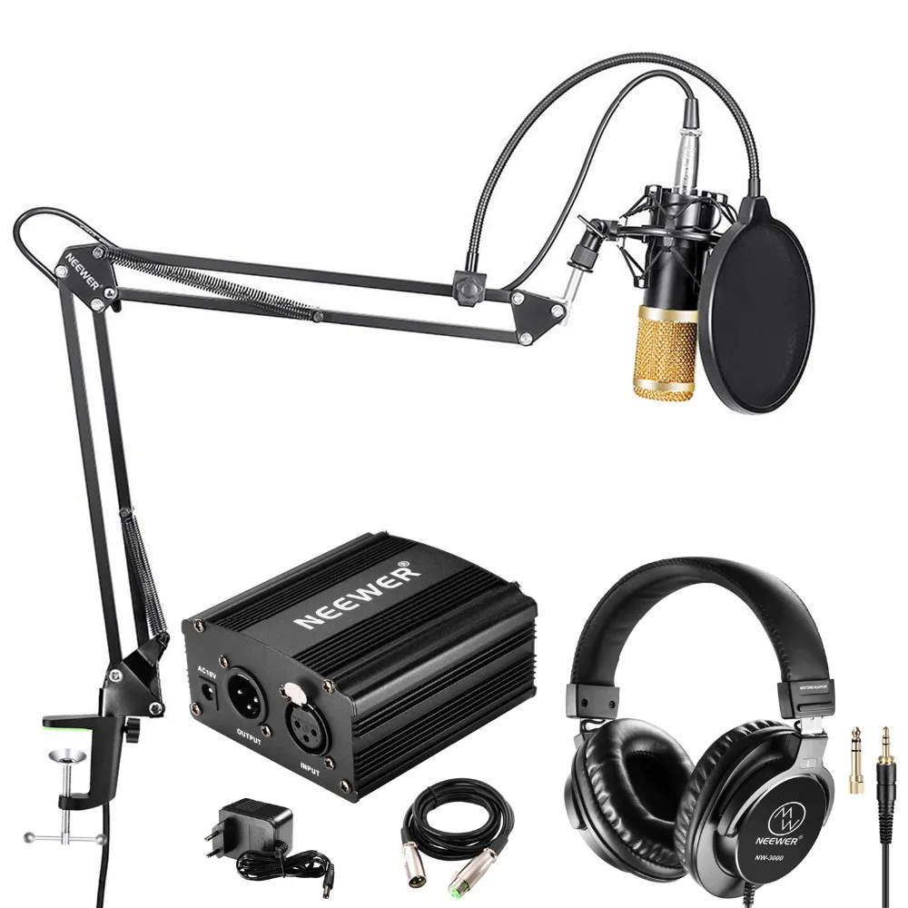 Neewer NW-800 конденсаторный микрофон (черный/золотой) и монитор набор наушников 48В