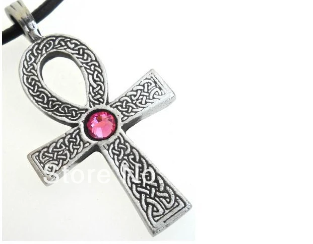 30 шт. ожерелье с красным кристаллом|ankh cross|silver platedsilver cross |
