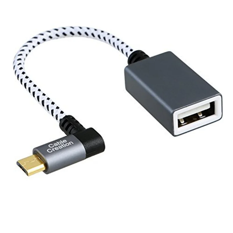 90 градусов Micro USB 2 0 OTG кабель с левым углом плетеный на ходу адаптер папа к Женский