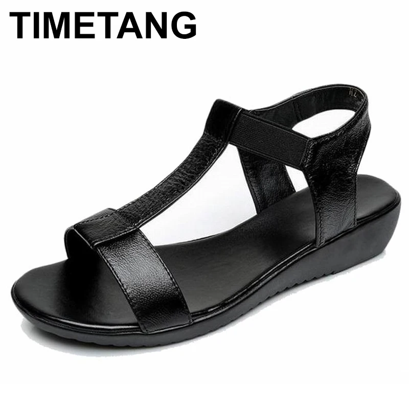 TIMETANG/босоножки из натуральной кожи; женские босоножки на плоской подошве; модные летние женские сандалии; сезон лето; большие размеры 35-43; ; C227