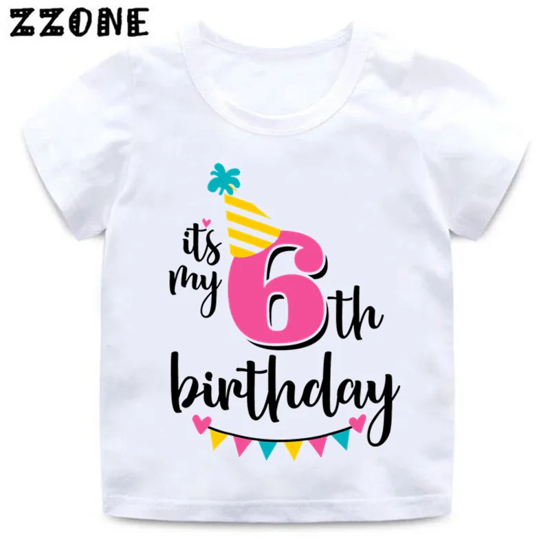 Футболка с надписью «Happy Birthday» и цифрой 1-9 для девочек Милая летняя одежда для малышей Забавная детская футболка с цифрами в подарок на день рождения HKP2432
