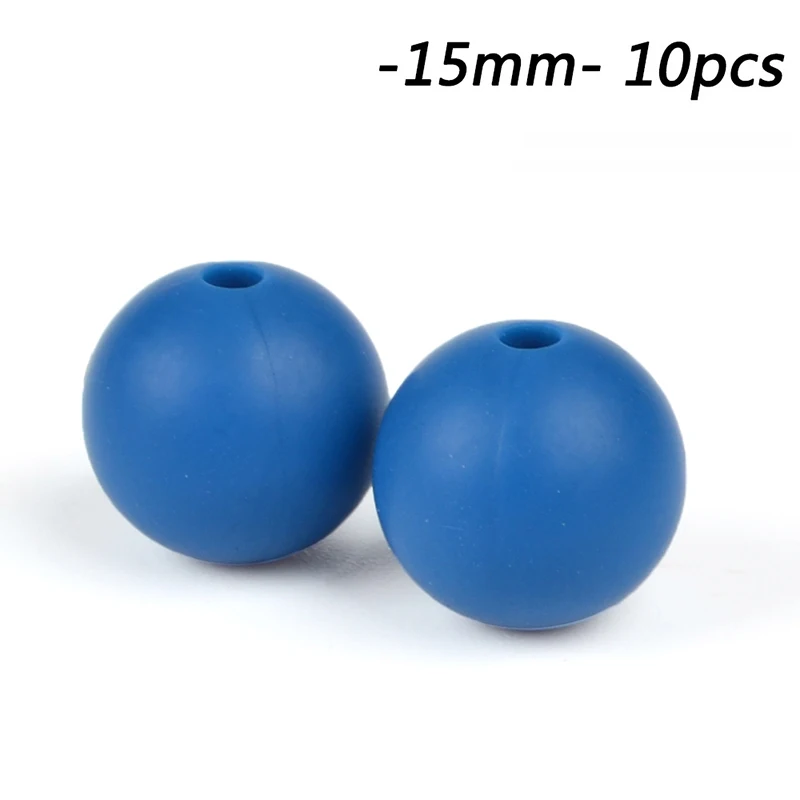 Vivid blue Детские Прорезыватели, 15 мм, силиконовые бусины, 10 шт., BPA бесплатно, Детские Прорезыватели для зубов, игрушка для малышей, мягкие жевательные бусины, подарок для еды, соска, клипса, цепочка - Цвет: Vivid blue
