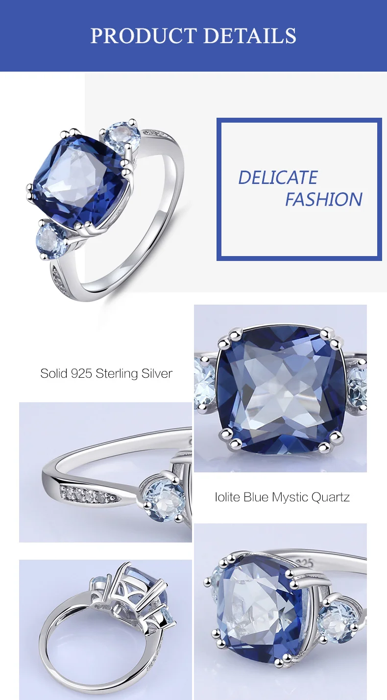 Gem's Ballet 5.22Ct натуральный иолит голубой кварц Небесно голубой топаз драгоценный камень кольцо для женщин 925 пробы Серебряное модное ювелирное изделие