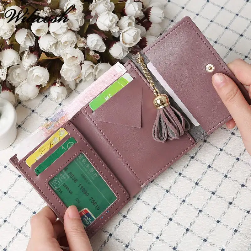 Новинка 2018 женский короткий кошелек с кисточками кожаный для монет женские