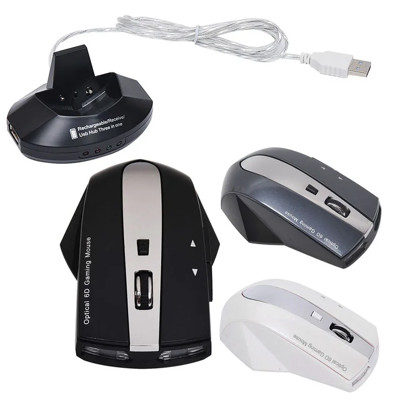 2 4G Беспроводная перезаряжаемая оптическая мышь с 3 портами USB HUB 0 зарядная док