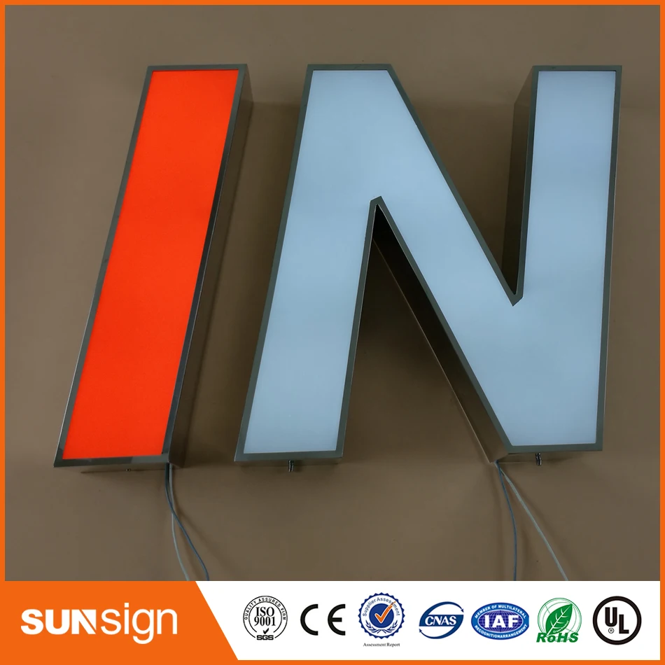 Front-lit stainless steel led channel letter sign for store