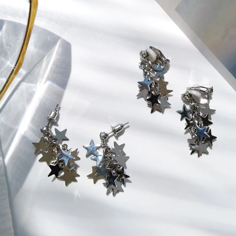 Женские серьги клипсы в Корейском стиле золотистые/Серебристые звездочки без