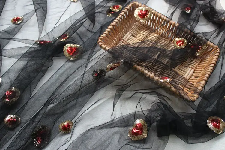 150CM Wide beautiful mesh sequins love embroidery lace fabric Designer DIY high-end skirt clothing accessories | Дом и сад