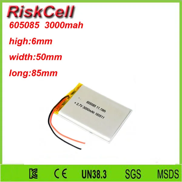 Бесплатная доставка 3 7 V 3000mah 605085 литий полимерный аккумулятор для Mp3 MP4 MP5 GPS PSP