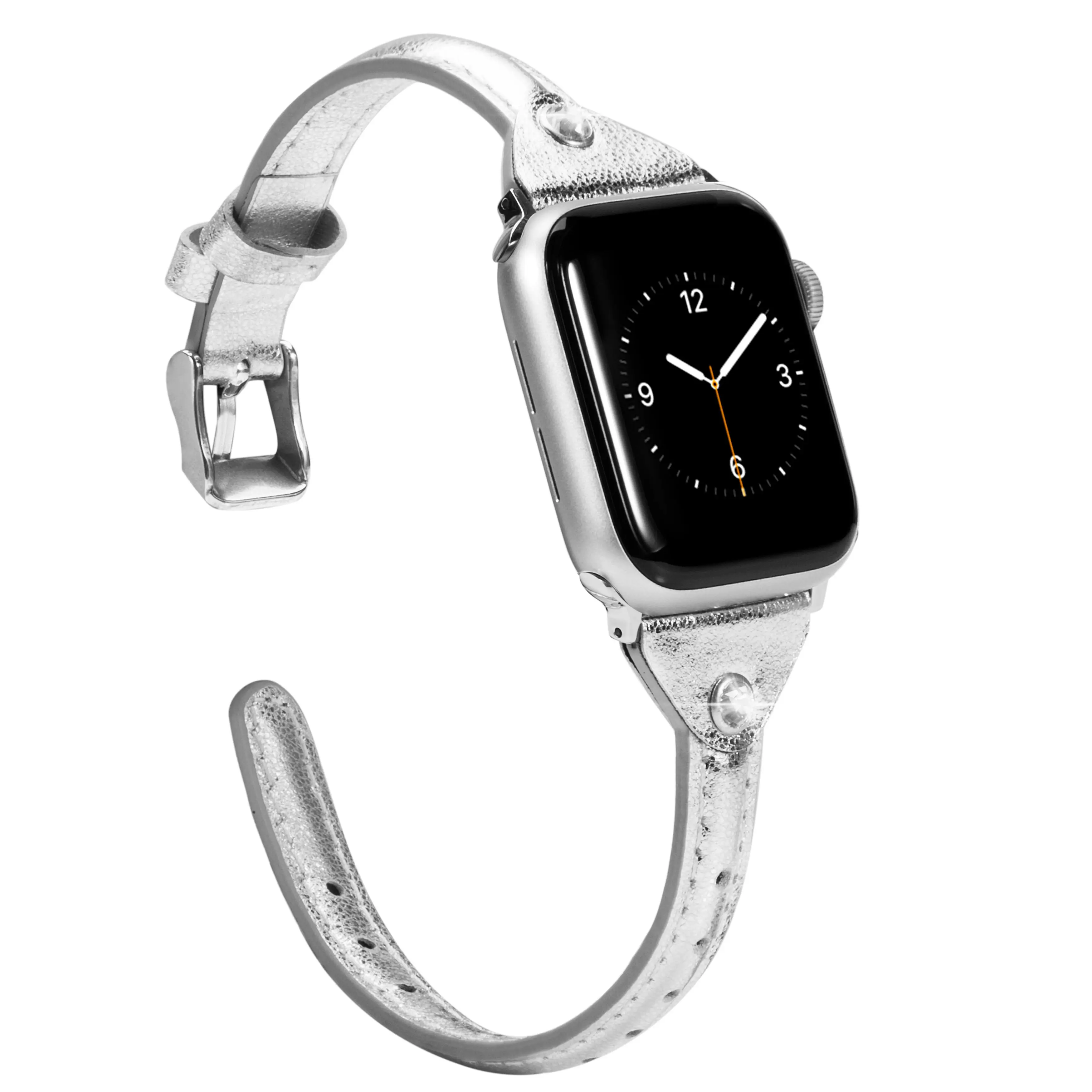 Серебристый Кожаные женские одноканальные ремешки для Apple Watch серии 5 4 1 2 3 многоцветный iwatch ремешок для часов 38 40 мм 42 44 мм - Цвет ремешка: Серебристый