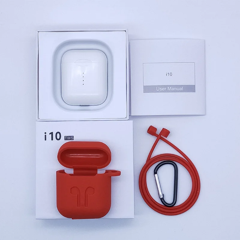 i10 with Red case Оригинальные наушники i10 TWS Bluetooth 5,0, беспроводные наушники с микрофоном, Беспроводная зарядка, сенсорное управление, наушники-1:1, гарнитура - Цвет: i10 with Red case