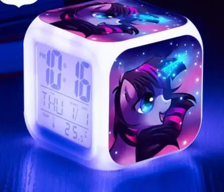 Зеленый Pinkie Pie светодиодный светильник с будильником и цифровыми часами, 7 цветов, часы со вспышкой, игрушки, термометры календари, часы, повтор, сенсорный - Цвет: Зеленый