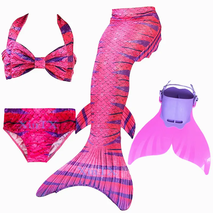 4pcs as picture show Новинка! Детский Костюм Русалки с монофином для девочек, купальный костюм русалки с хвостом русалки для девочек - Цвет: 4pcs as picture show