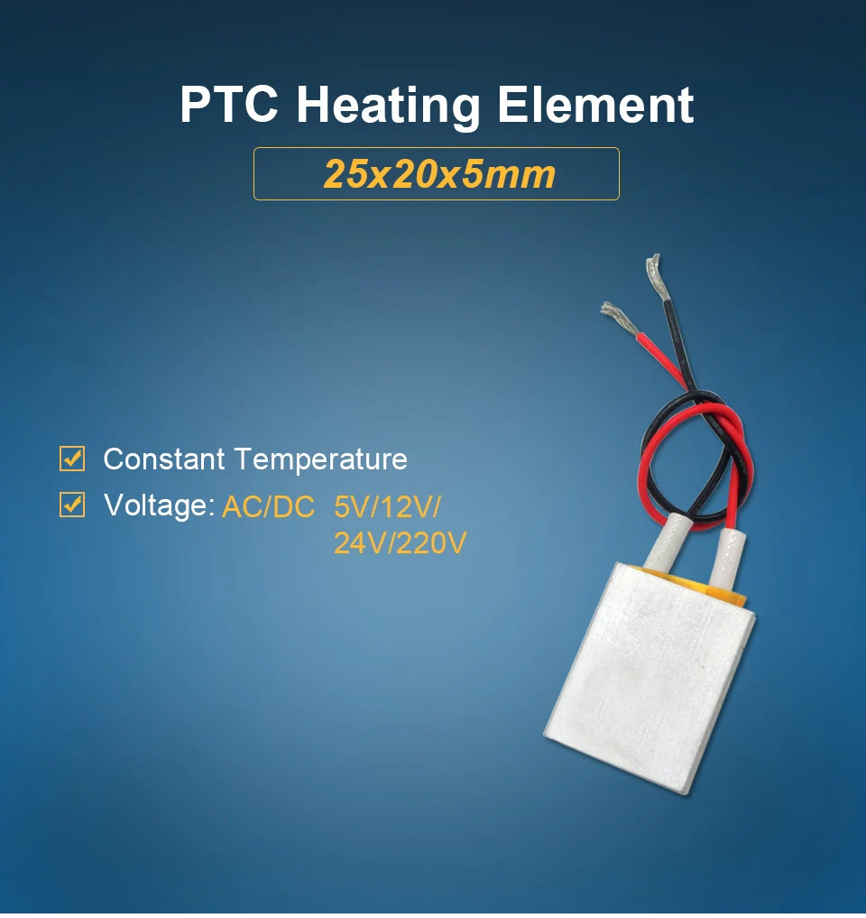 LJXH 2 шт низкая Напряжение 5V PTC Нагревательный элемент 25x20x5 мм постоянный Температура Керамика нагреватель 50/100/180 градусов