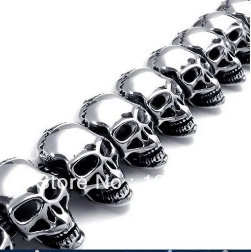 Men's Matt Finished 316L Stainless Steel Skull Bracelet Chain Punk Jewelry 15mm*22cm | Украшения и аксессуары