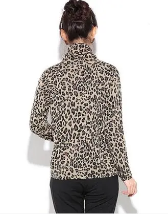 Leopard print turtleneck long-sleeve mulberry silk basic shirt hs-3859b | Женская одежда
