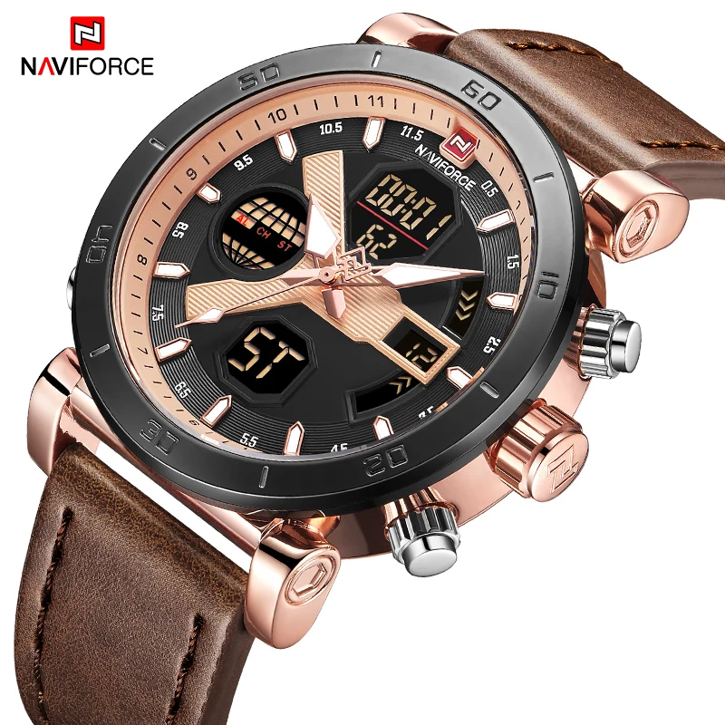 NAVIFORCE мужские часы с двойным дисплеем светодиодный цифровой хронограф