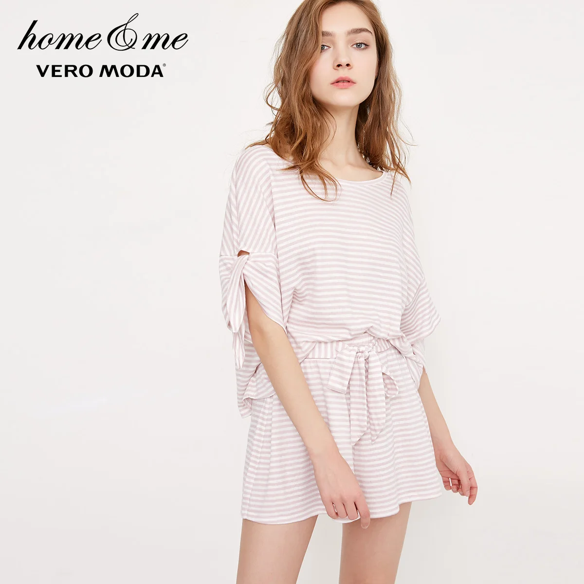 Lt. pale ling flower Пижамные шорты в полоску с эластичным поясом и галстуком | 3182PA502 - Цвет: Lt. pale ling flower