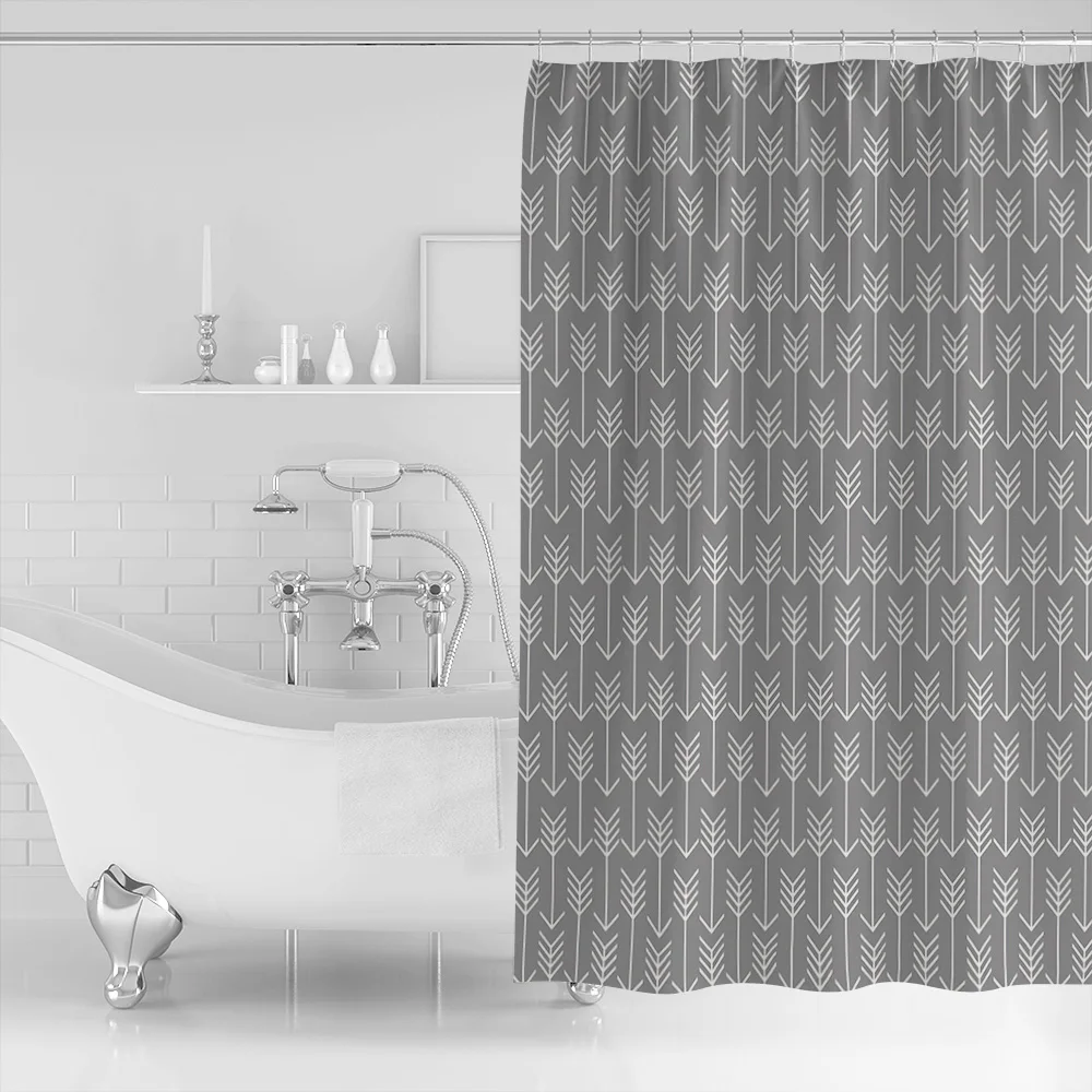 Classic Grey Geometric Arrow Shower Curtain Decorative Fabric Bath Products Bathroom Decor with Hooks | Дом и сад