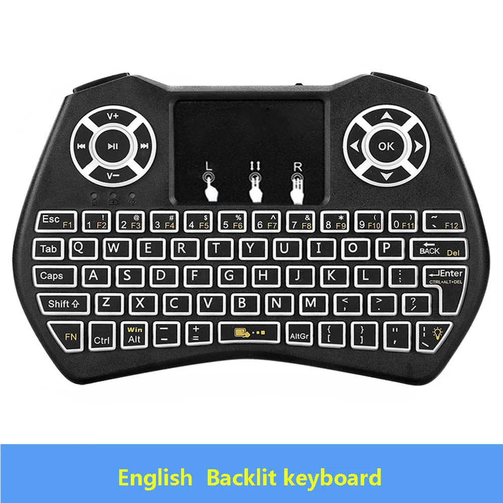 English Version I8 Клавиатура с подсветкой Беспроводная клавиатура Английский Русский RGB подсветка i9 Air mouse с сенсорной панелью пульт дистанционного управления Android tv Box - Цвет: English Version