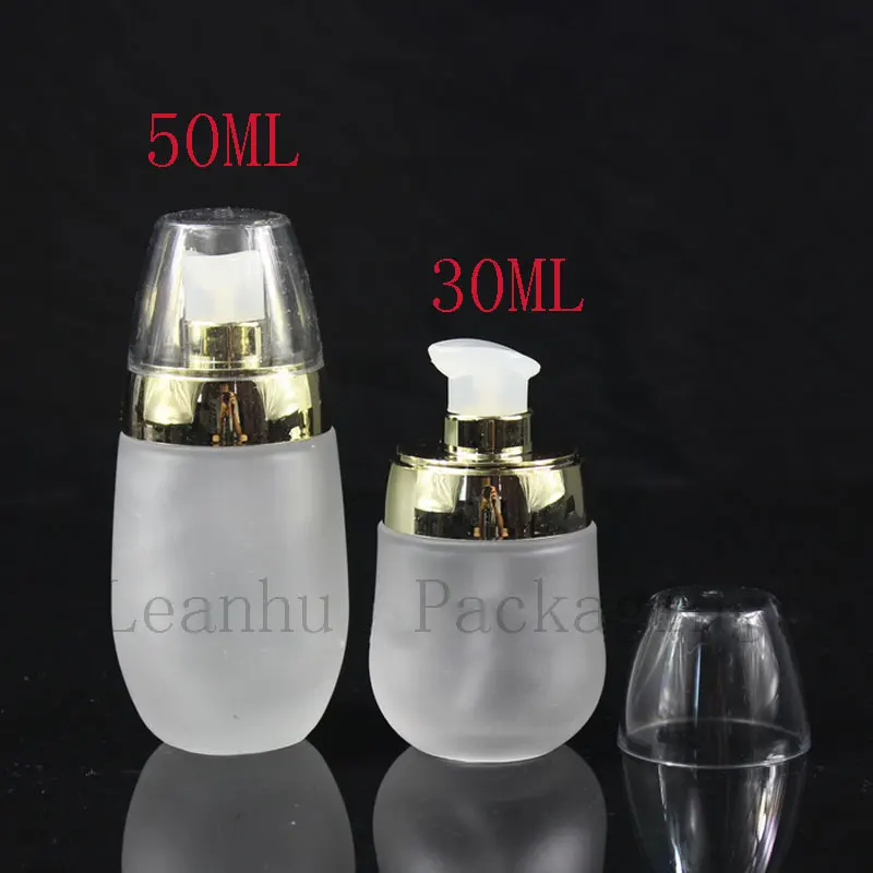 Frosted Glass Bottle With Lotion Cream Pump, 30ML Empty Cosmetic Containers, Refillable Essence Cream, BB Cream Makeup Container