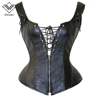 wechery pu leather corset tops vest steampunk black sexy lingerie overbust plus size corsets and bustiers shaperwear