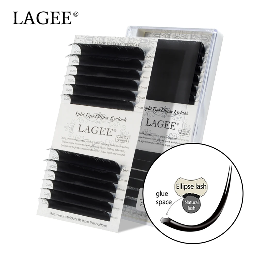 LAGEE Flat Ellipse Eyelash Extensions Split Tips Shape Natural Light False Eyelashes Dark Black Matte Hair | Красота и здоровье