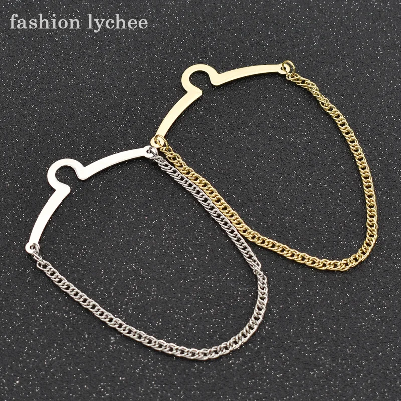 fashion lychee 2pcs Gold Silver Color Metal Tack Clip Clasp Men's Necktie Link Tie Chain Hot sale Clothes Jewelry