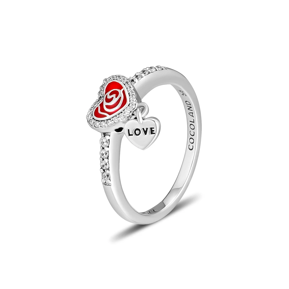 Кольца Love In My Heart с ягодной красной эмалью и прозрачными фианитами 100% Аутентичные