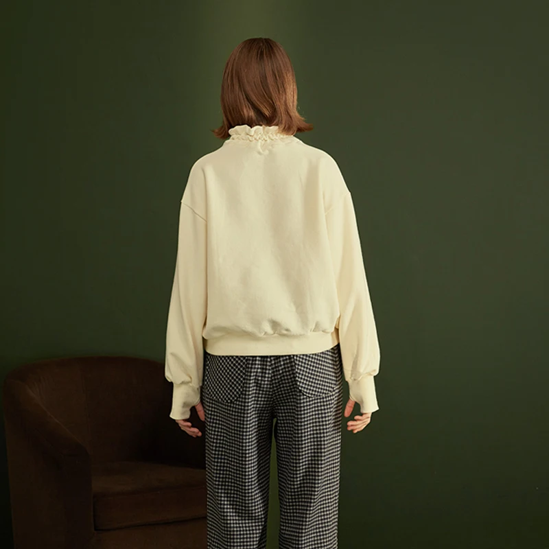 Женский хлопковый свитер с оборками и надписью в виде щенка теплая зимняя