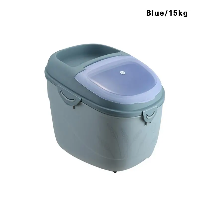 Blue 15KG Коробка для хранения кухня крупа мука рисовая корзина зерно бобы контейнер для хранения сушеных продуктов герметичная коробка с мерным стаканом пластик организовать - Цвет: Blue 15KG