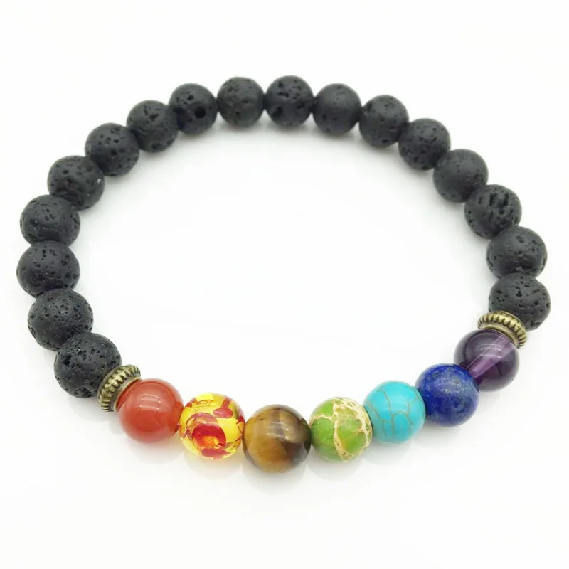 

7 Chakra Healing Bracelet Black Lava Beads Reiki Buddha Prayer Stone Men's and Women's Charm Bracelet